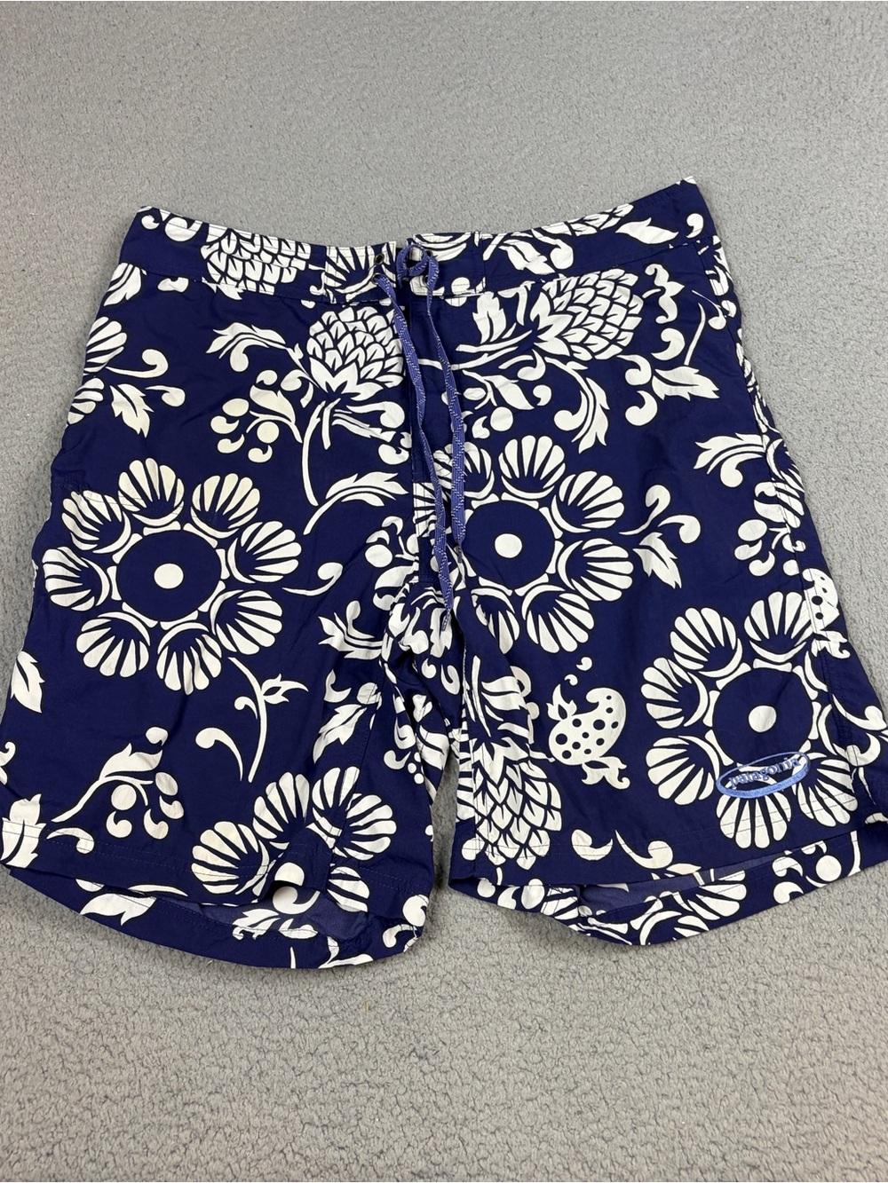 Patagonia Board Shorts Men’s 36 Navy Blue Floral Drawstring Swim Trunks